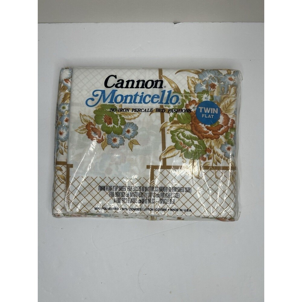 Vintage Cannon Monticello Window Garden No-Iron Percale Fitted Sheet Twin Fitted
